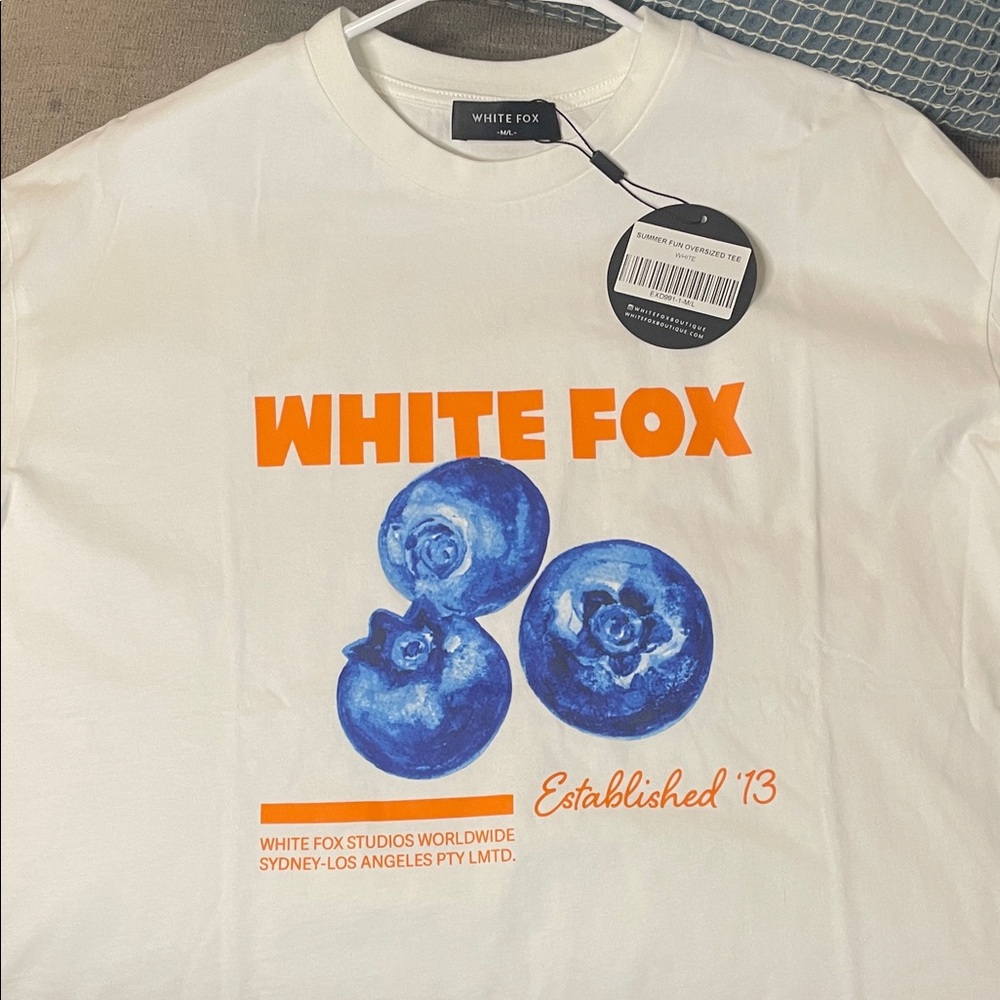 White Fox Graphic Tee with Blueberry Design